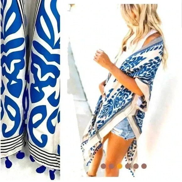 Dear Lover Kimono Cover Up Floral Pom Pom One Size - Picture 3 of 6